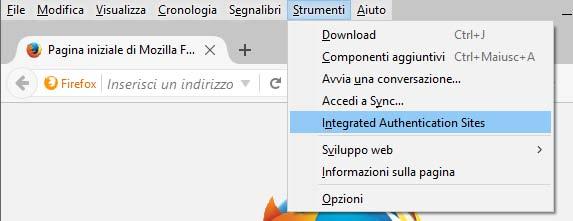 Configurazione di FireFox Per attivare su FireFox l'integrazione con l'autenticazione Windows si possono adottare due approcci distinti: tramite un plug-in oppure manualmente.