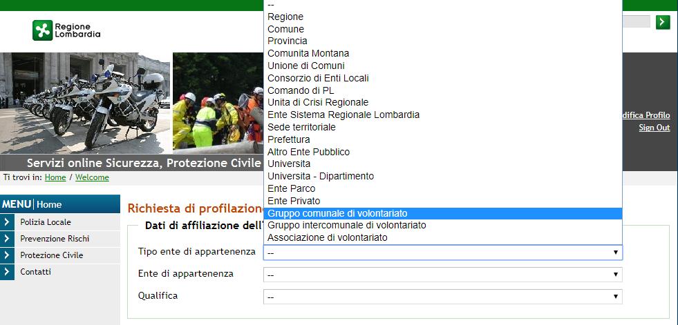 Dall area Personale, Cliccare sul tasto Modifica profilo, selezionare dal Nuovo Profilo la voce Amministrazione del Portale.