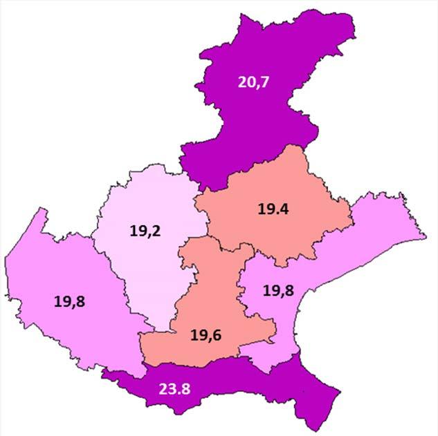 le province venete per tasso di femminilizzazione, a parità