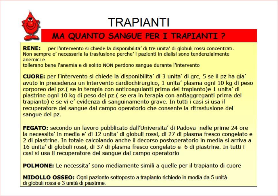 es) la maggior parte dei trapianti di rene sono ad 0 utilizzo di sangue ITALIA: n associati AVIS popolazione Soci