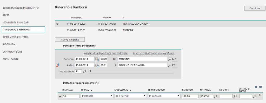 Per aggiungere il rimborso cliccare sul +.