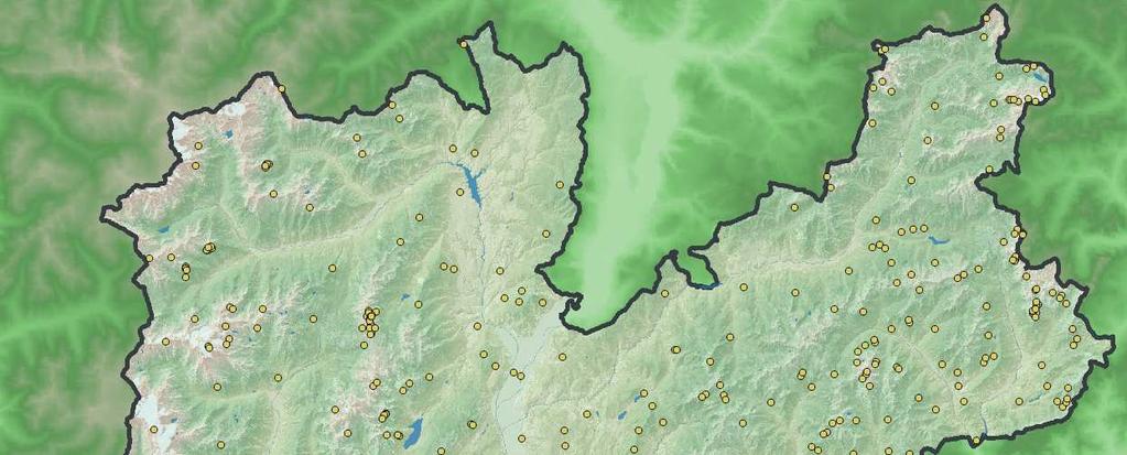 FULMINI Figura 20: Distribuzione spaziale dei fulmini registrati in Trentino in ottobre 2018.