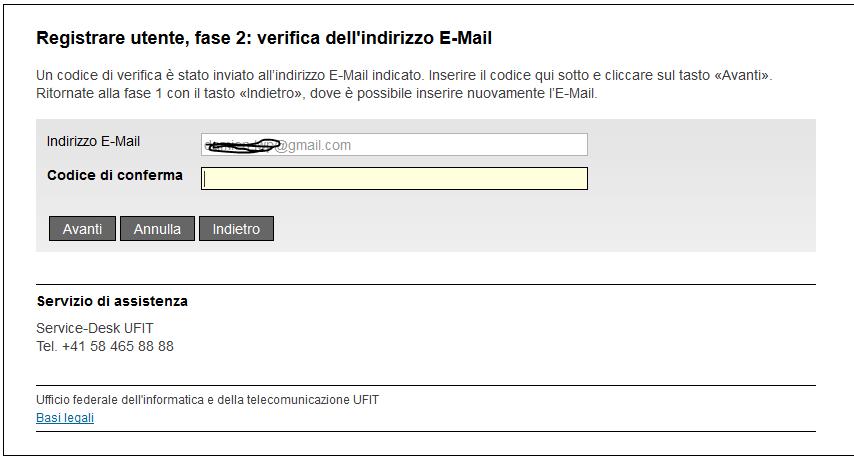 2.1.2 Registrazione utente, fase 2 La seconda fase della registrazione utente consiste nel verificare l indirizzo e-mail.