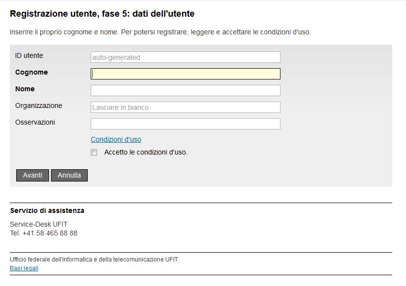 2.1.5 Registrazione utente, fase 5 La quinta fase della registrazione utente consiste nell inserire i dati dell utente.