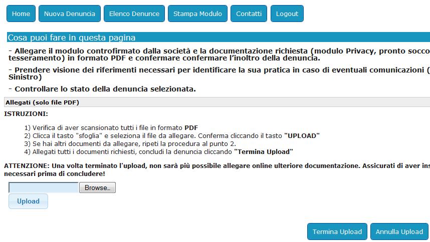 Federmoto - Denuncia sinistri online Upload documentazione Una volta in possesso di tutta la documentazione utile, il tesserato potrà caricarla
