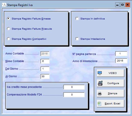 Campi per impostare la scelta del registro Iva di cui si desidera eseguire la stampa. dell azienda.