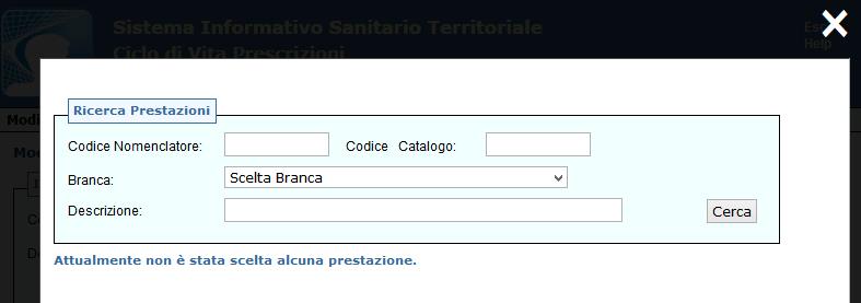 L'inserimento di una prestazione all'interno di un pacchetto utilizzando Ricerca avanzata è illustrato di seguito.