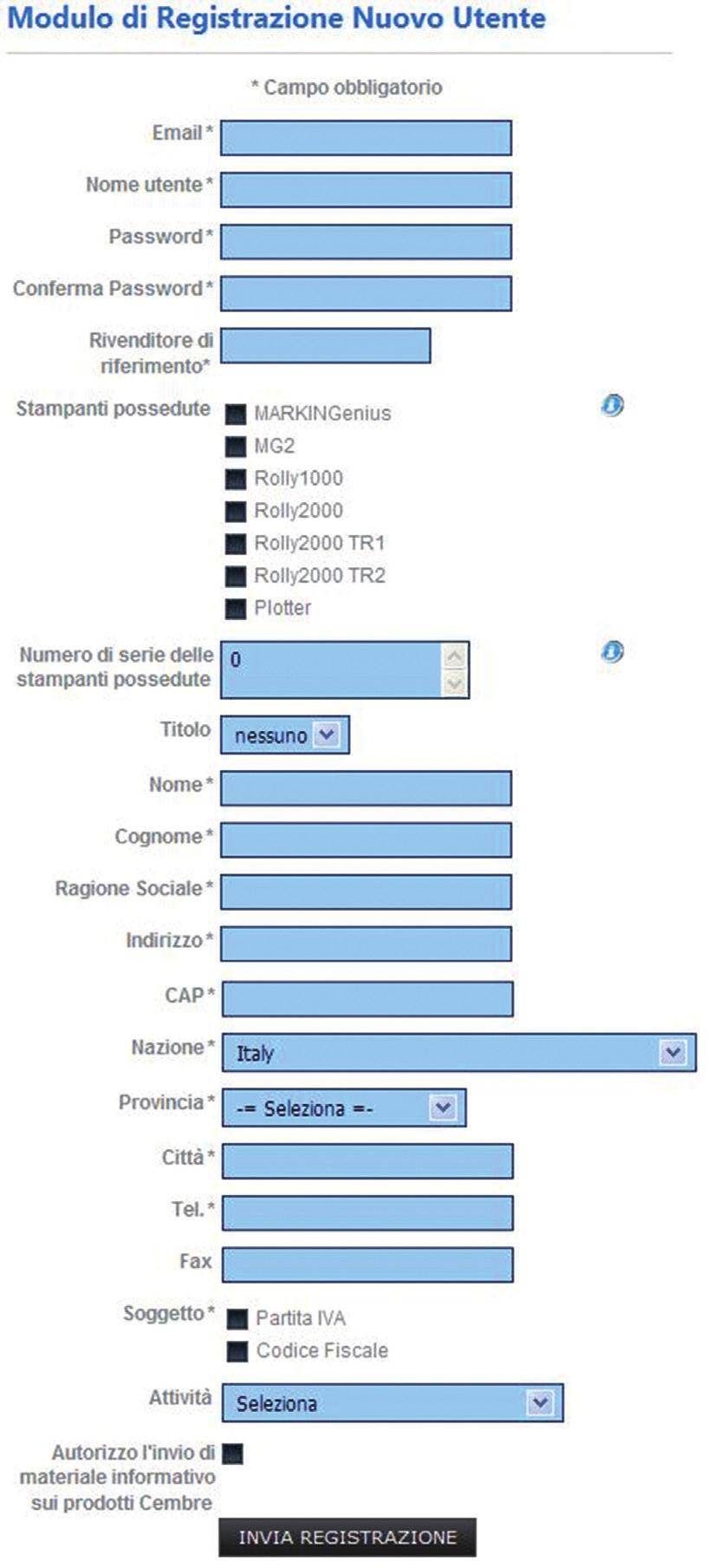 Username e Password che l utente sceglierà di inserire nei propri dati, serviranno per accedere all Area Riservata e per l attivazione del software GENIUSPRO Terminata la compilazione del modulo di