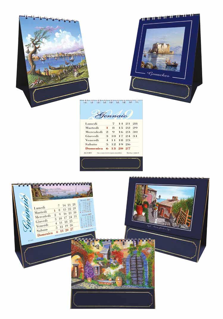 CA086 GOUACHES PARTENOPEE - calendarietto da tavolo con spirale - mensile 13 fogli - dipinti originali stampati sul retro - cartoncino pregiato Tintoretto Gesso gr.