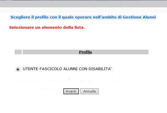 selezionato quello di UTENTE FASCICOLO ALUNNI