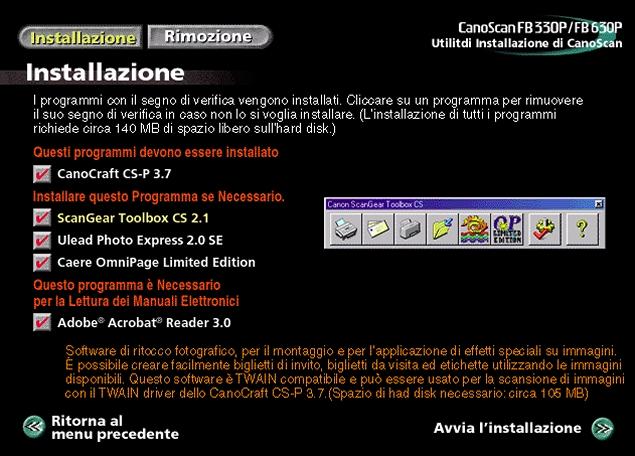 3. Viene visualizzata la finestra di dialogo Installazione.