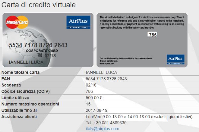 Utilizzo carta di credito virtuale a.