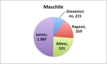 Nuovi tesserati F M Totale Giovanissimi 64 122 186 Ragazzi 35 150 185 Allievi 35 207 242 Junior 21 171 192 155 650 805 Sarà interessante vedere l anno prossimo quanti di queste new-entry