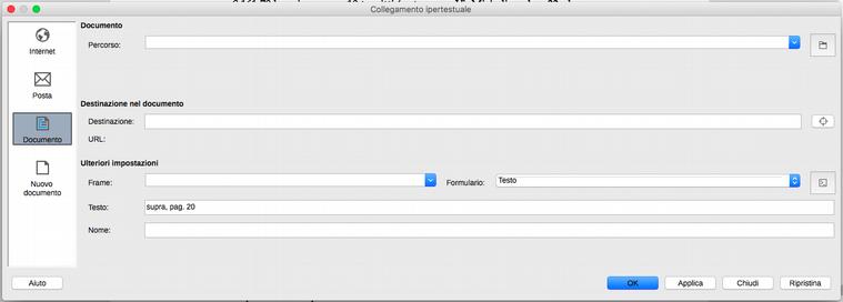 9) dal menu a sinistra, selezionare Documento 10) cliccare sul tasto Destinazione Il PCT con MacOS e LibreOffice: