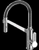 Single-lever mixer with black flexible hose coated with fine design spring, 360 movable,with pull-out and swivelling 2-functions hand shower and Ø 35 mm