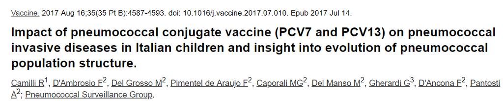 PCV13 serotype decrease in Italian adolescents and adults in