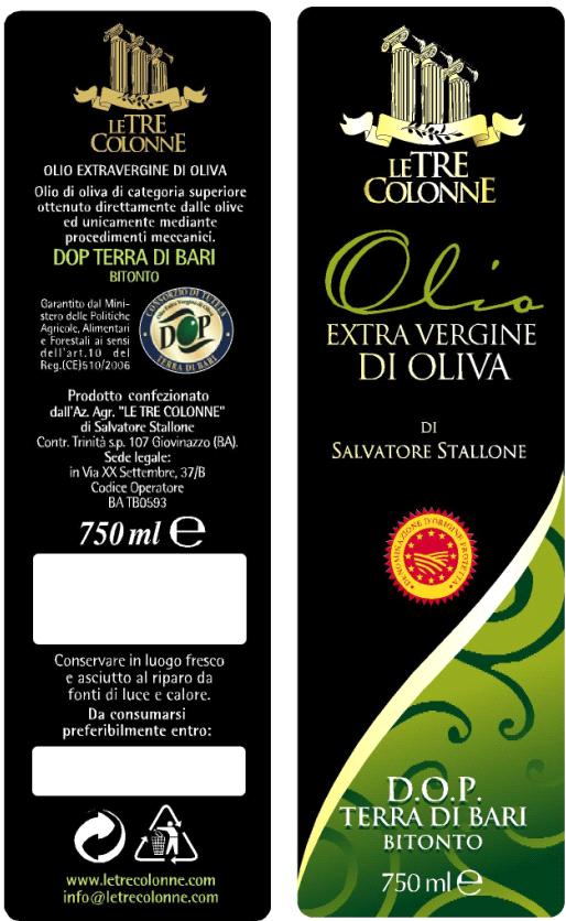 SHELF LIFE LE TRE COLONNE DOP TERRA DI BARI - SALVATORE STALLONE Informazioni aziendali Piante di olivo: 6.