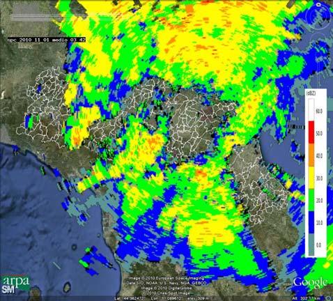 Verso le 4 UTC quasi tutta la Regione è interessata dai fenomeni, eccetto una parte