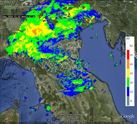 Mappe di riflettività del 02/11/2010 alle 0 :42 UTC (in