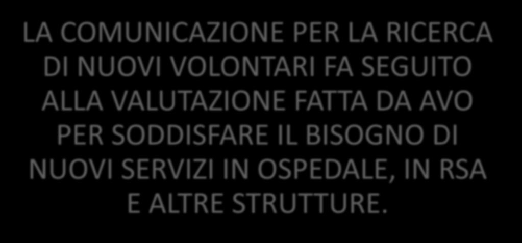 LA COMUNICAZIONE LA COMUNICAZIONE PER LA RICERCA DI NUOVI VOLONTARI FA SEGUITO ALLA