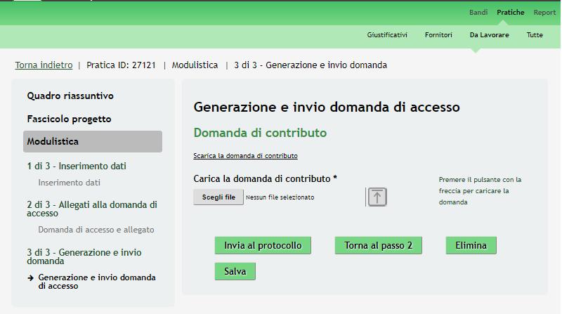 3.3 Modulo 3 Generazione e invio domanda Figura 16 Modulo 3 Generazione e invio domanda Nel terzo modulo è necessario effettuare il download della Domanda di