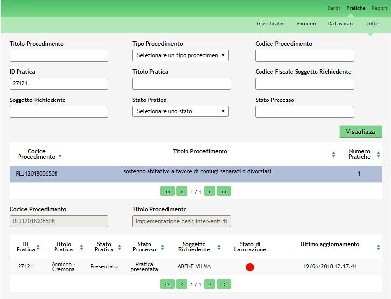 Figura 21 Menu Pratiche Tutte Dettaglio del procedimento selezionato Cliccare sulla pratica di