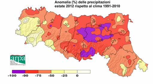 Maggiore schizofrenia del tempo SICCITA PRIMA E PIOGGE ECCEZIONALI DOPO Estate 2012 caratterizzata da un record di anomalia negativa di precipitazioni: anomalie anche dell ordine di 90%.