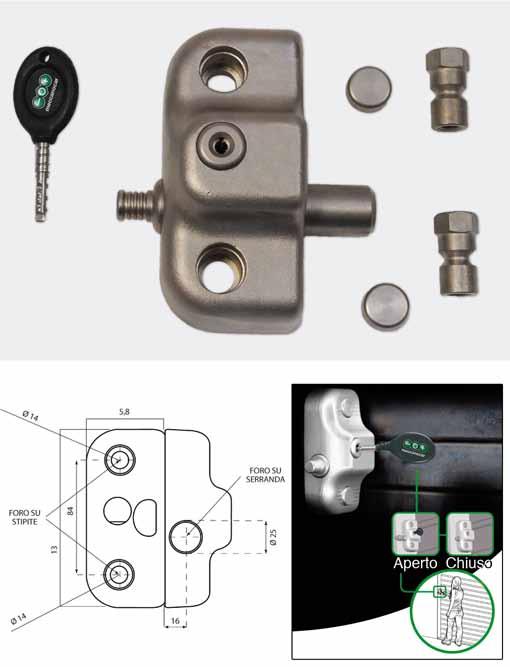 Meccanocar Lock Safe II Lucchetto per serrande Lucchetto di sicurezza per serrande. Il sistema piu' sicuro per la chiusura antintrusione della vostra serranda.