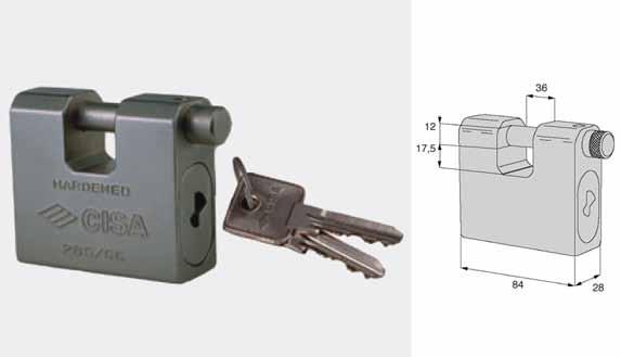 D A L 4700003640 2552/5 5 30 17 4700003645 2552/6 6 40 23 4700003650 2552/8 8 50 27,5 Lucchetto di sicurezza in acciaio Lucchetto corazzato di