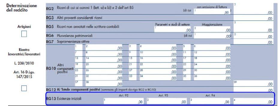 REGIME DI CASSA Con riferimento alla compilazione del quadro di riferimento («RG») si segnala quanto segue: eliminazione dei righi «RG8» e «RG9» destinati, in passato, all indicazione delle rimanenze