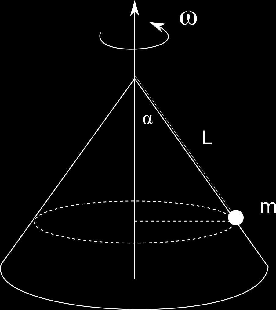 ESERCIZIO 3 Un corpo puntiforme di massa m = 2 kg si trova in quiete su una superficie liscia di un cono di semi-apertura α = π/3 ed è sostenuto da un filo inestensibile e di massa trascurabile
