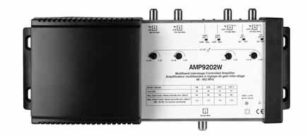 Catalogo SMATV Amplificatori multibanda e filtri equalizzatori Amplificatori multibanda AMP9202W AMP9202W Amplificatore a 4 ingressi con regolazione del guadagno di tipo interstage, per ottenere una