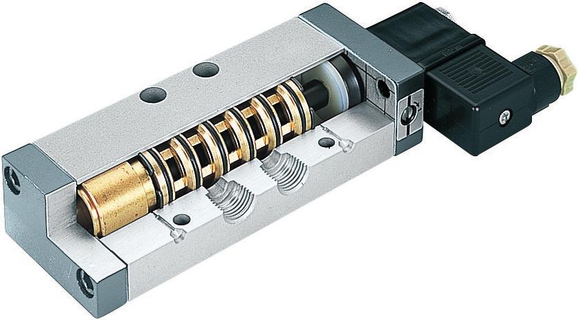 - /2 Connection Vie 5/2-5/3 Ways Funzioni Pneumatica - Elettrica Functions Pneumatic - Solenoid Corpo Trafilato in l anodizzato ody rawn l - anodized Spola In l anodizzato rullato Spool Rolled l -