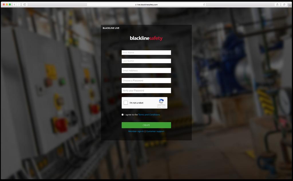 REGISTRAZIONE E ACCESSO Per accedere al portale Blackline Live è necessario creare un account Blackline Safety ed effettuare l accesso. Creare un nuovo account. Digitare live.blacklinesafety.