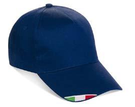Articolo: K18140 CAPPELLINO 5 PANNELLI CON BANDIERA ITALIANA visiera rigida precurvata, ricamo della bandiera Italiana sulla visiera, chiusura regolabile con velcro.