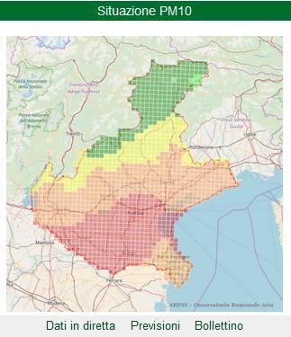 LA MAPPA DI PREVISIONE DELLE CONCENTRAZIONI DI PM10 Per tutti i comuni del Veneto è consultabile on-line la mappa di previsione delle concentrazioni giornaliere di PM10 previste per il giorno in