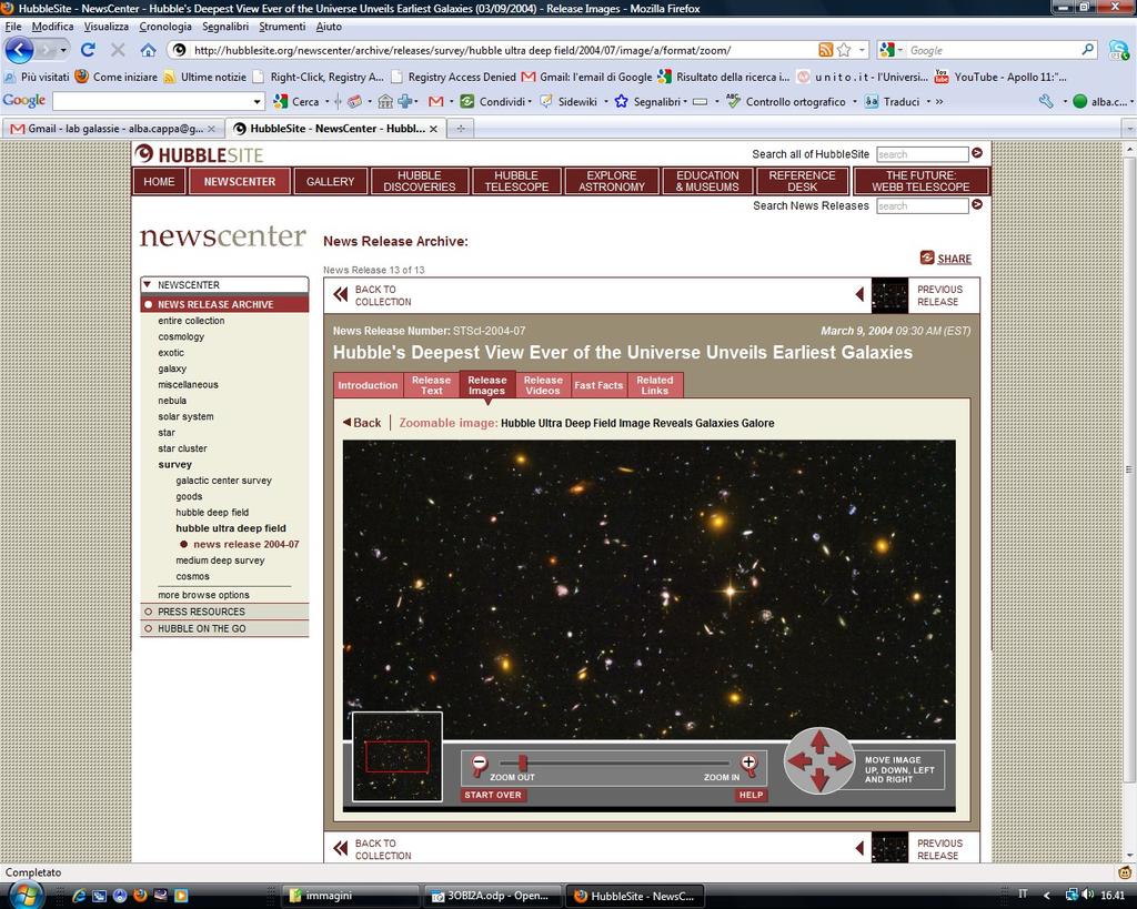 centinaia di galassie. Proviamo ad osservarla più attentamente. Si possono trovare immagini navigabili alla pagina web: http://hubblesite.
