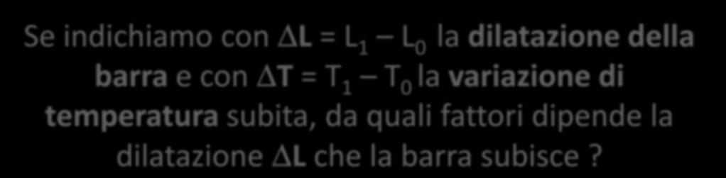 DOMANDE Questo tipo di dilatazione è detta LINEARE. Perché? Perché i corpi si dilatano se assorbono calore?