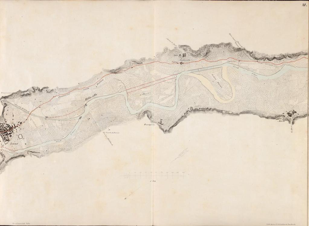 Un fiume prima a canali intrecciati, poi sinuoso monocursale e infine meandriforme BNP: Carte du cours de l Adige depuis Meran jusqu à la frontière lombardo-vénitienne [ca 1847], L. v.