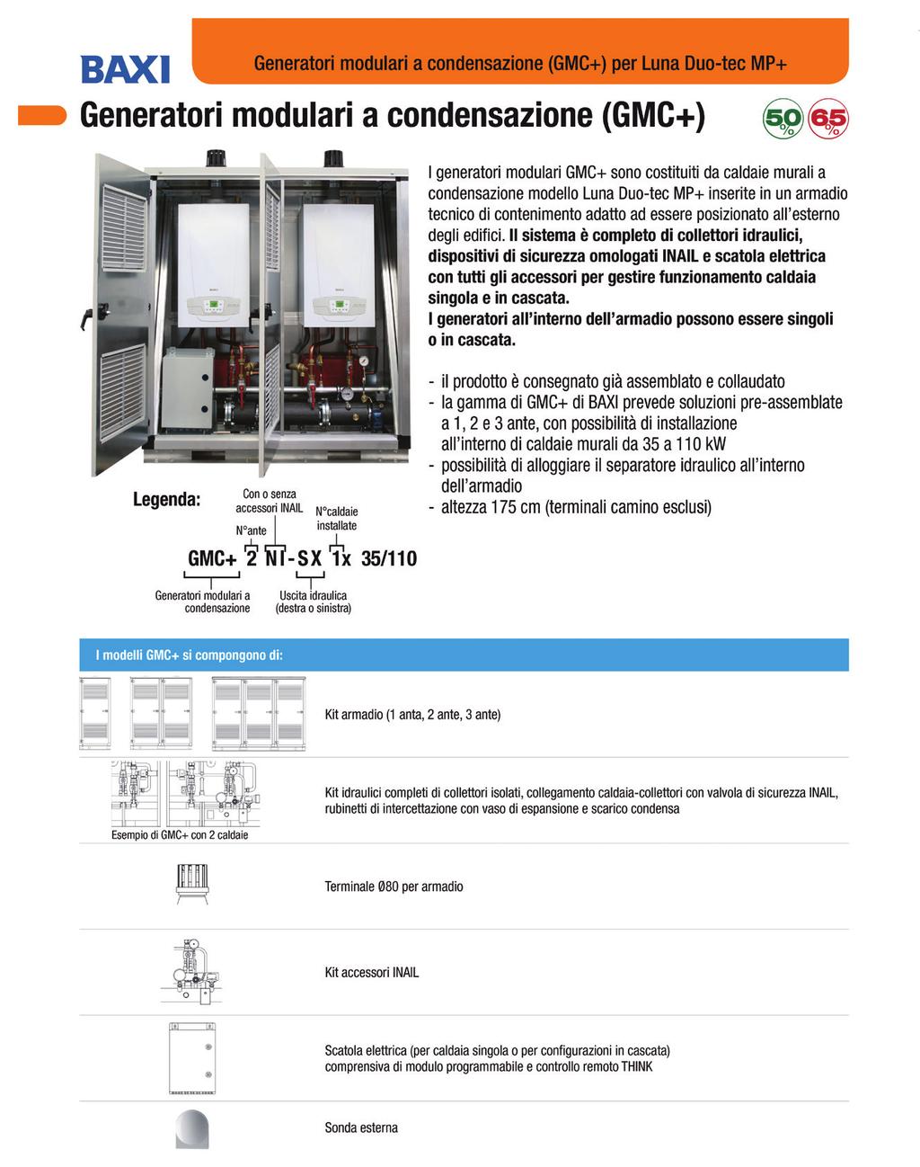 1 BAX Alta potenza Generatori modulari a condensazione GMC+ per Luna Duo Tec mp+ a 1 anta - modulo da 1 caldaia DESCRIZIONE 0094081 GMC+ 1-1 x 35/70 LSD79900100 9.