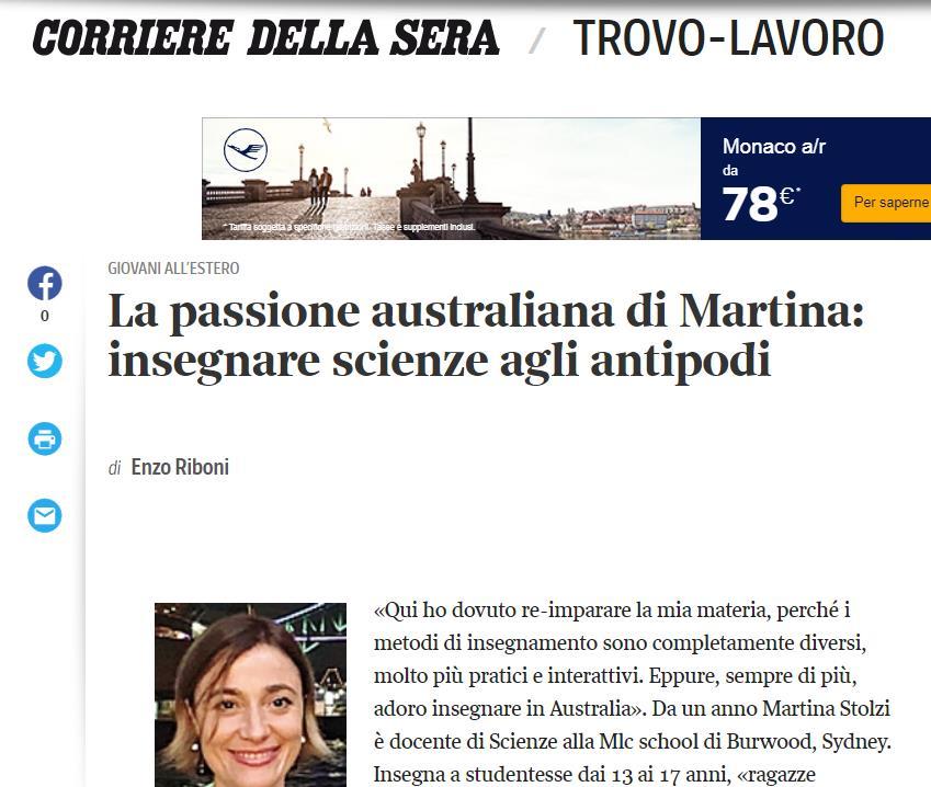 Le esperienze dei nostri ragazzi raccontate dal Corriere della Sera