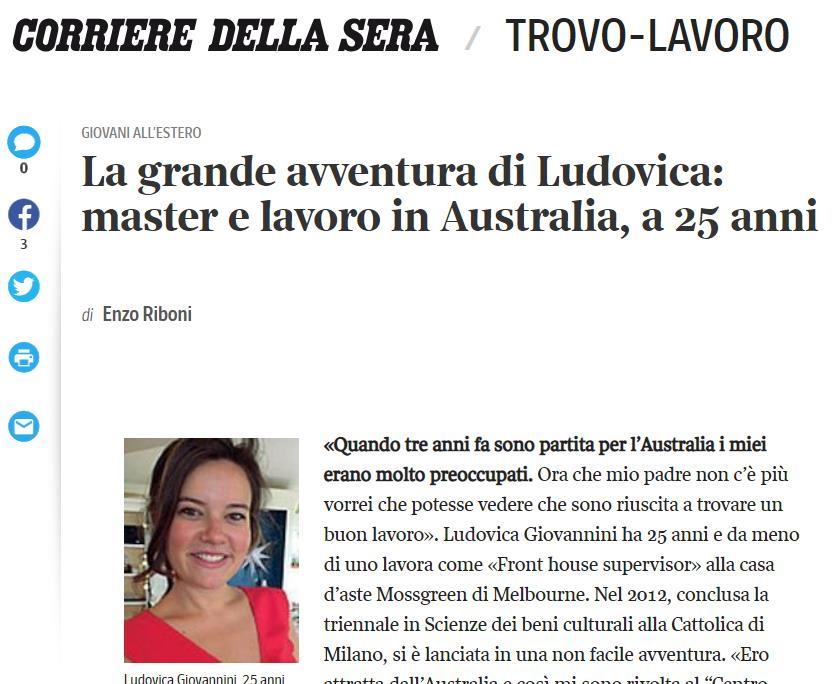 Le esperienze dei nostri ragazzi raccontate dal Corriere della Sera LUDOVICA