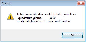 importi non in quadratura, viene segnalata l'anomalia con l avviso che si è