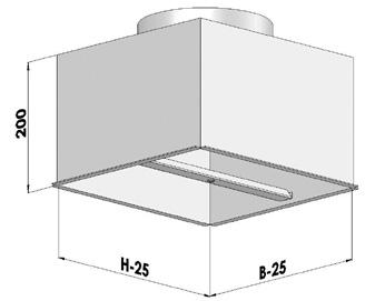 PS6-PSI6 plenum PS6-Plenum standard realizzato in acciaio zincato sendzimir con attacco superiore. PSI6-Plenum isolato con materiale certificato in classe 1 (D.M.