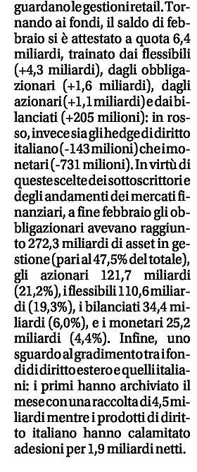 registrato un nuovo record per il sistema con flussi che sfiorano i 12 miliardi di euro mentre il patrimonio complessivo sostenuto dalle nuove sottoscrizionie effetto performance segna anch esso un