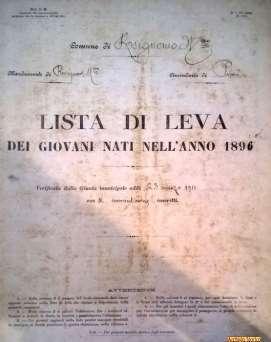 a r i fonti anagrafiche: Liste di leva Registri di