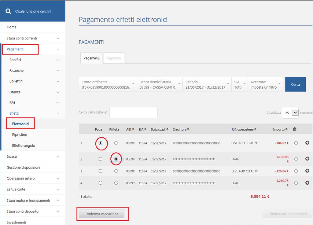Pagamenti Effetti Elettronici BANCA