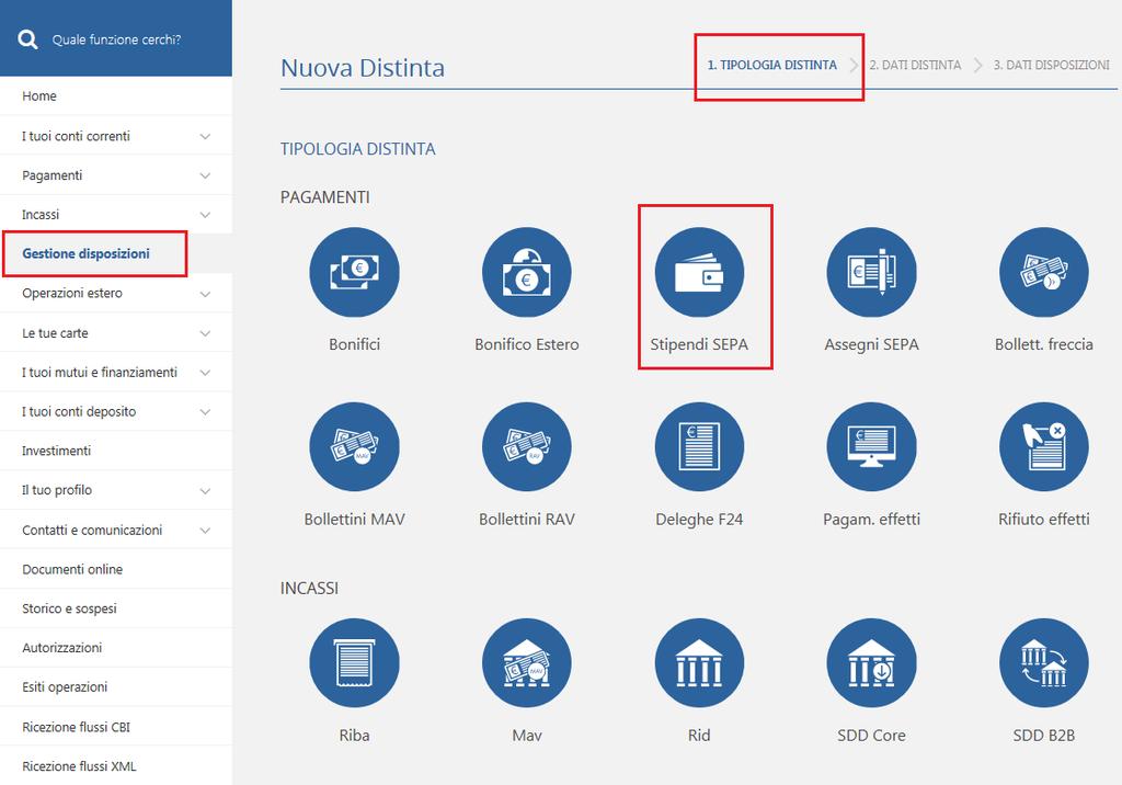 Gestione disposizioni - Stipendi BANCA