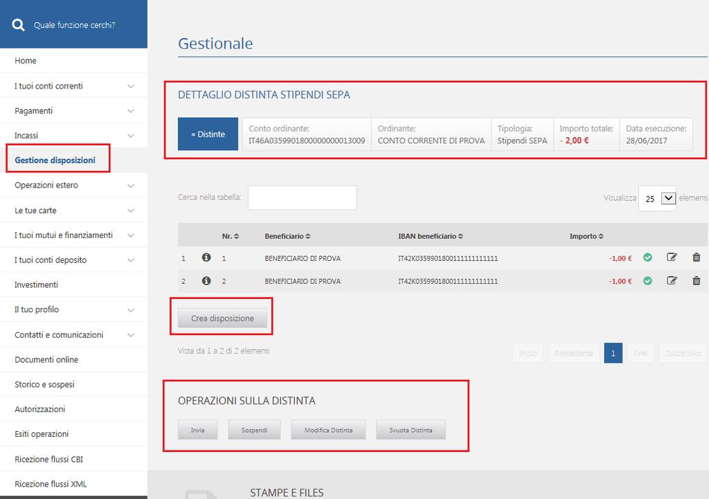 Gestione disposizioni - Stipendi BANCA