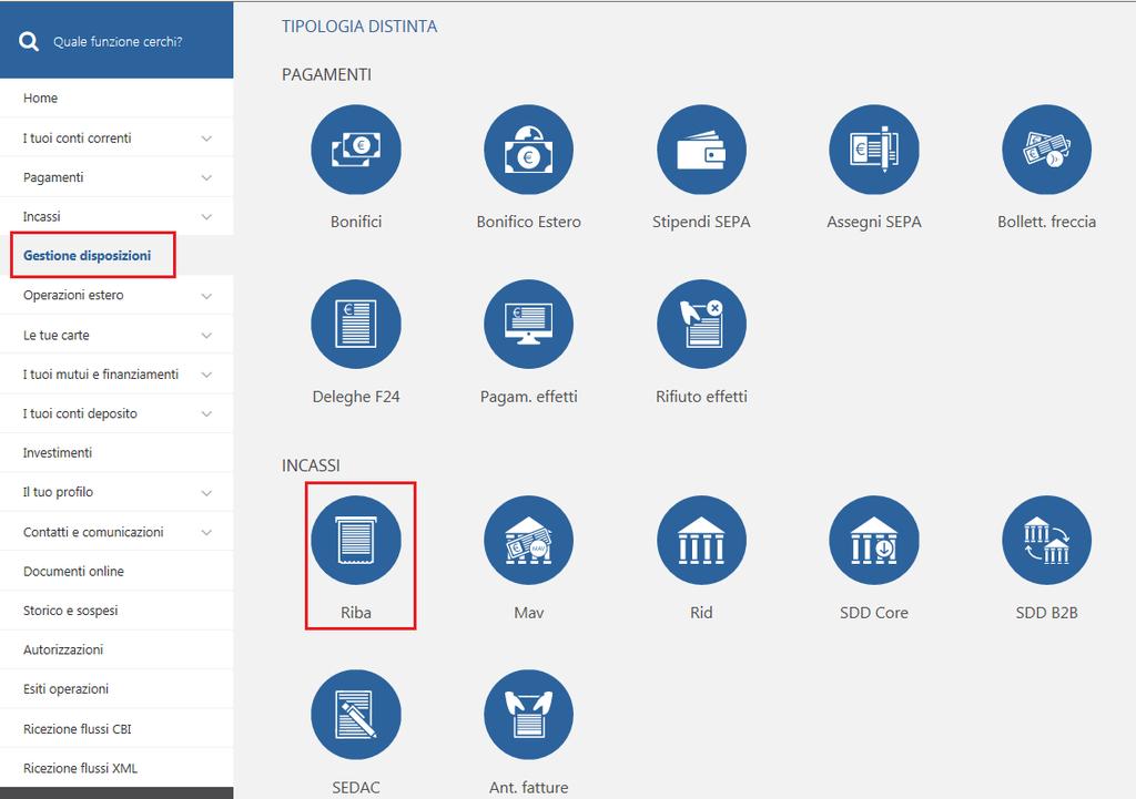 Gestione disposizioni Riba BANCA